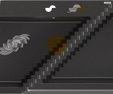 Mexen Elix 1-kamrás gránit mosogató 600 x 500 mm, fekete/ezüst metál, arany szifon - 6525601005-73-G