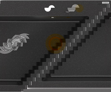 Mexen Elix chiuvetă de granit cu 1 compartiment 600 x 500 mm, negru/argintiu metalic, sifon auriu - 6525601005-73-G