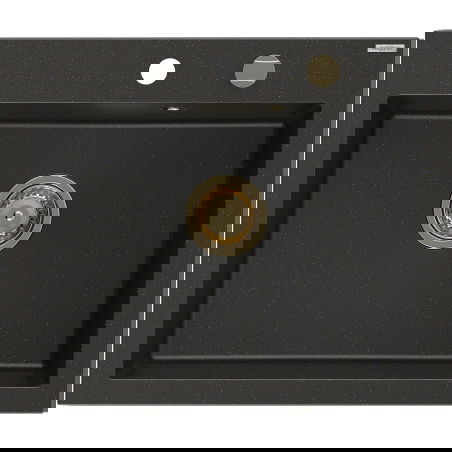 Mexen Elix chiuvetă de bucătărie din granit cu 1 cuvă 600 x 500 mm, negru/auriu metalic, sifon auriu - 6525601005-75-G