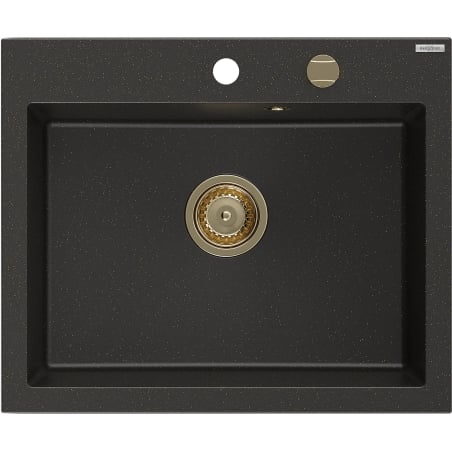 Mexen Elix egykamrás gránit mosogató 600 x 500 mm, fekete/arany metál, arany szifon - 6525601005-75-G