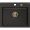 Mexen Elix egykamrás gránit mosogató 600 x 500 mm, fekete/arany metál, arany szifon - 6525601005-75-G