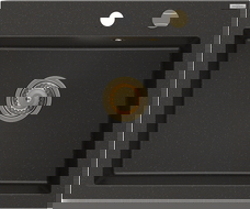 Mexen Elix egymedencés gránit mosogató 600 x 500 mm, fekete/arany metál, arany szifonnal - 6525601005-75-G