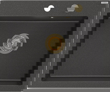 Mexen Elix chiuvetă de granit cu o singură cuvă 600 x 500 mm, negru pătat, sifon auriu - 6525601005-76-G