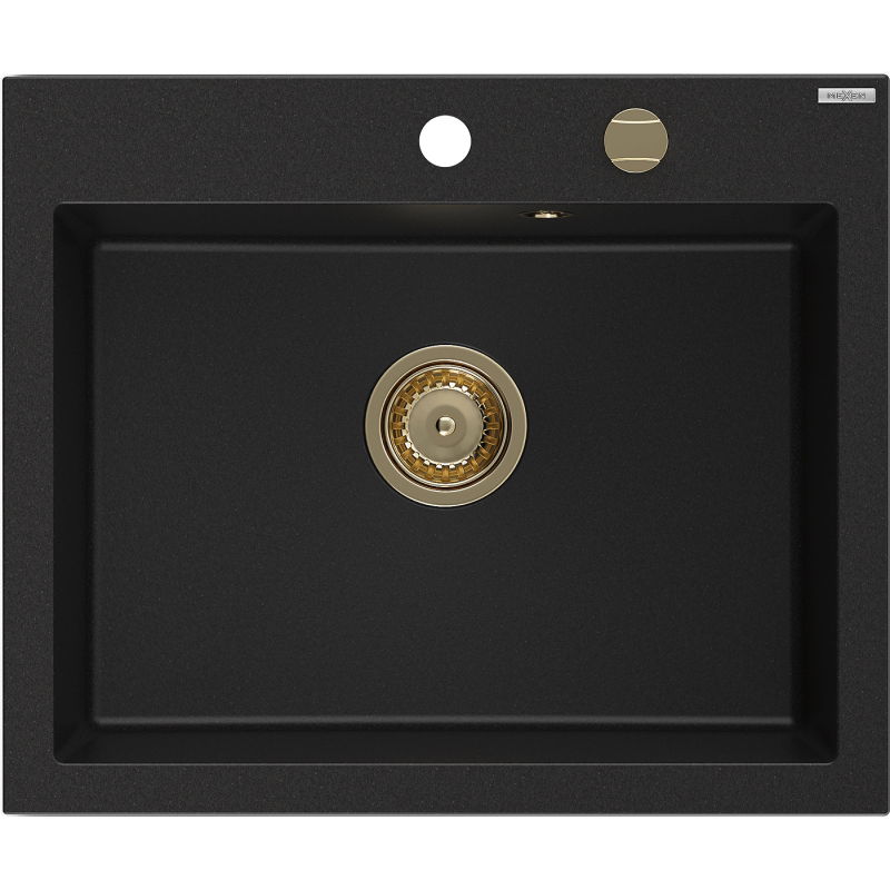 Mexen Elix chiuvetă din granit cu o cuvă 600 x 500 mm, negru, sifon auriu - 6525601005-77-G