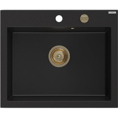 Mexen Elix chiuvetă de granit cu 1 compartiment, 600 x 500 mm, neagră, sifon auriu - 6525601005-77-G