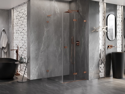 Mexen Lunar-F L cabină de duș pliabilă dreapta 100 x 100 cm, transparentă, rose gold - 836L-100-100-60-00-P