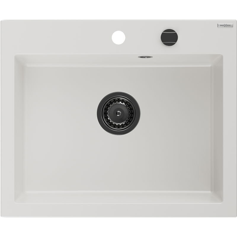 Mexen Elix egymedencés gránit mosogató 600 x 500 mm, fehér, fekete szifon - 6525601005-20-B