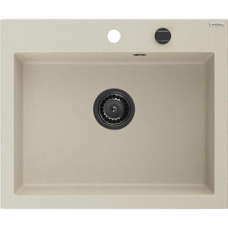 Mexen Elix chiuvetă de bucătărie din granit, cu o cuvă, 600 x 500 mm, bej, sifon negru - 6525601005-69-B