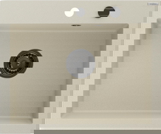 Mexen Elix egymedencés gránit mosogató 600 x 500 mm, bézs, fekete szifon- 6525601005-69-B