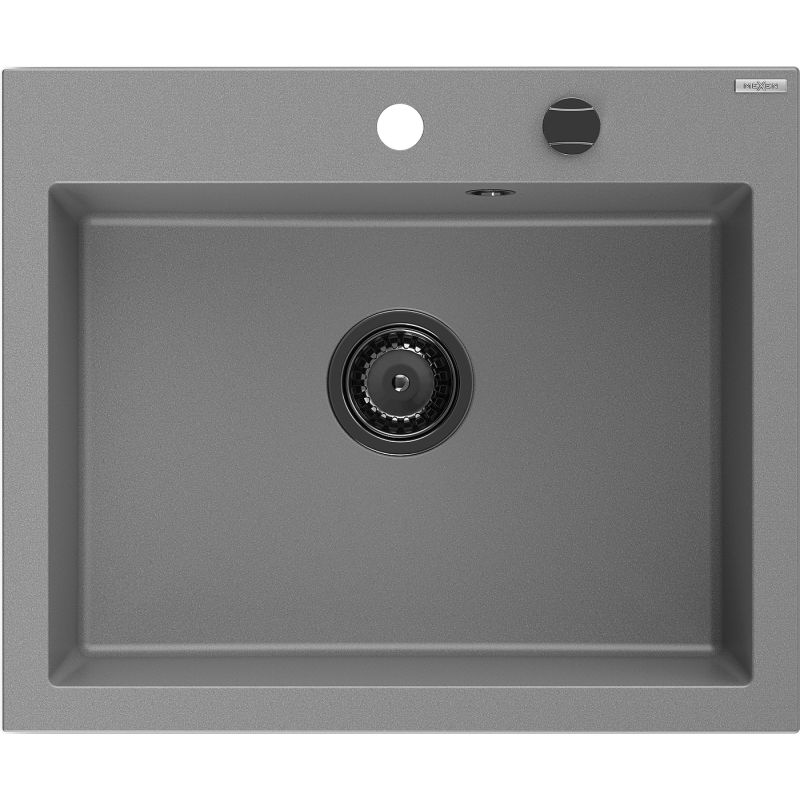 Mexen Elix 1-kamrás gránit mosogató 600 x 500 mm, szürke, fekete szifon - 6525601005-71-B
