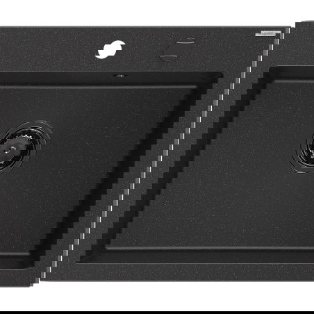 Mexen Elix gránit mosogató 1-medencés 600 x 500 mm, fekete/ezüst metál, fekete szifon - 6525601005-73-B