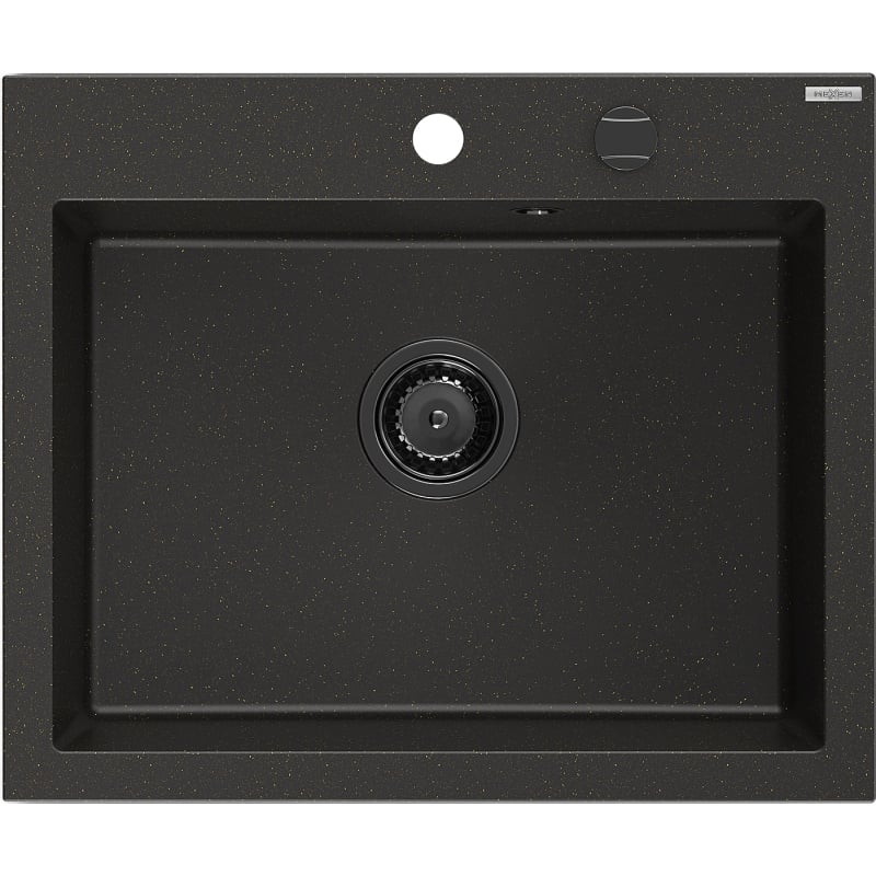 Mexen Elix 1 rekeszes gránit mosogató 600 x 500 mm, fekete/arany metál, fekete szifon - 6525601005-75-B