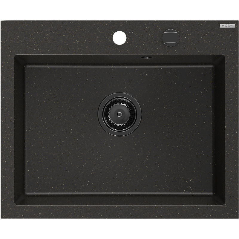 Mexen Elix chiuvetă de bucătărie granit cu 1 compartiment 600 x 500 mm, negru/auriu metalic, sifon negru - 6525601005-75-B