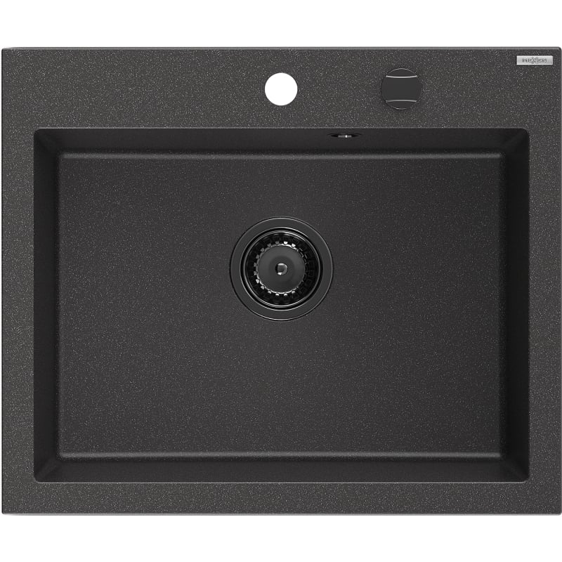 Mexen Elix chiuvetă de granit cu o singură cuvă 600 x 500 mm, negru cu pete, sifon negru - 6525601005-76-B