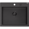 Mexen Elix chiuvetă de granit cu o singură cuvă 600 x 500 mm, negru cu pete, sifon negru - 6525601005-76-B