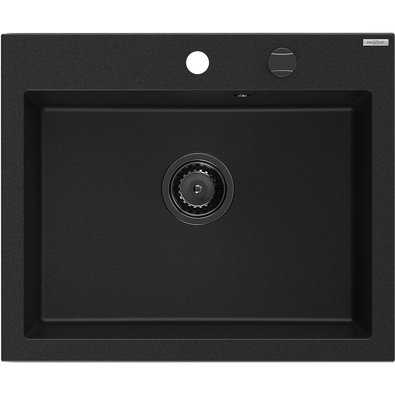 Chiuvetă de bucătărie din granit Mexen Elix cu 1 cuvă 600 x 500 mm, negru, sifon negru - 6525601005-77-B