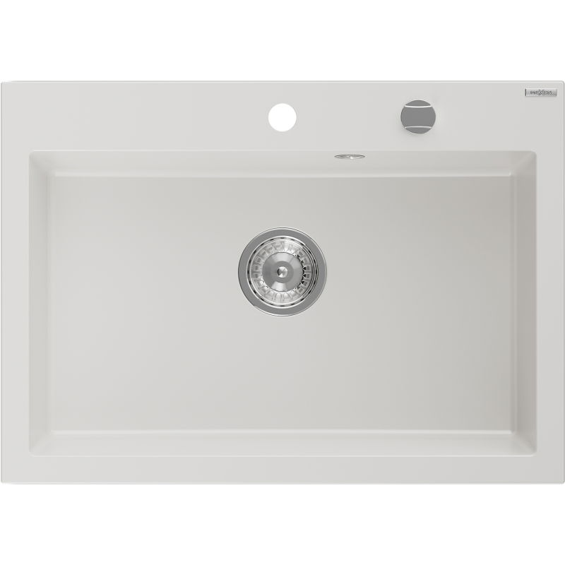 Mexen Elix chiuvetă de bucătărie din granit cu 1 cuvă 700 x 500 mm, alb, sifon crom - 6526701005-20