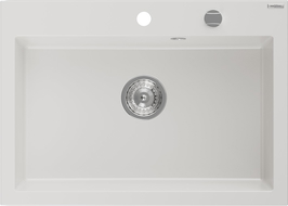 Mexen Elix chiuvetă de bucătărie din granit cu 1 cuvă 700 x 500 mm, alb, sifon crom - 6526701005-20