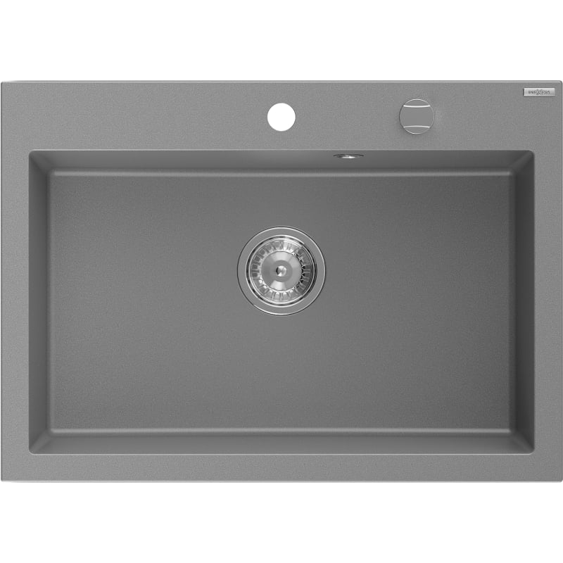 Chiuvetă granitică Mexen Elix cu 1 compartiment 700 x 500 mm, gri, sifon crom - 6526701005-71