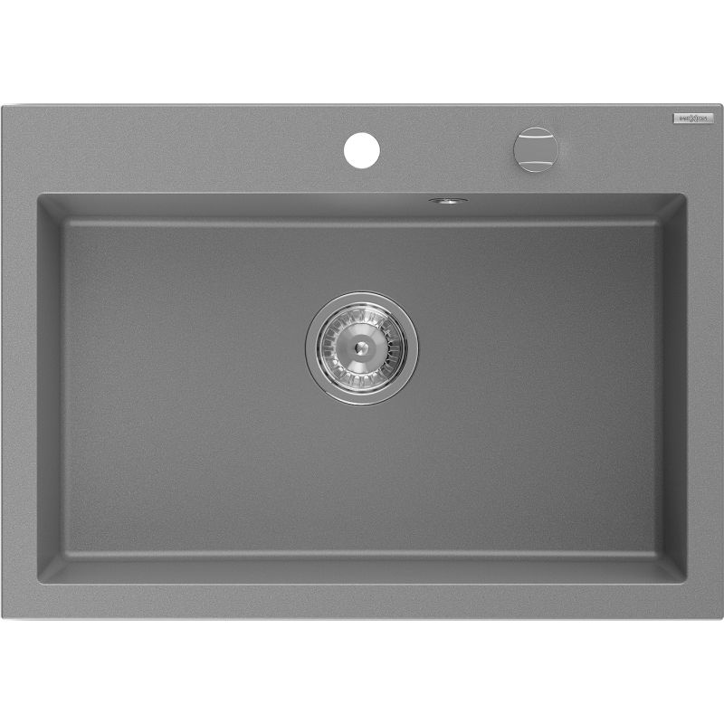 Mexen Elix gránit mosogató 1-medencés 700 x 500 mm, szürke, króm szifon - 6526701005-71
