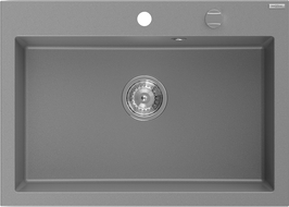 Mexen Elix gránit mosogató 1-medencés 700 x 500 mm, szürke, króm szifon - 6526701005-71