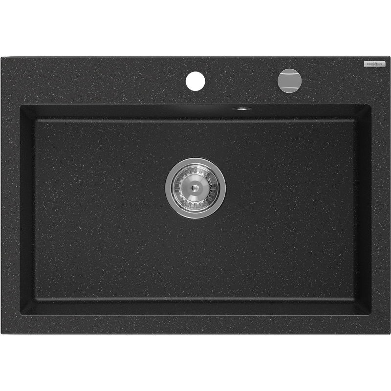 Mexen Elix chiuvetă de granit cu o cuvă 700 x 500 mm, negru/metalizat argintiu, sifon crom - 6526701005-73