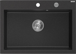 Mexen Elix 1 rekeszes gránit mosogató 700 x 500 mm, fekete/ezüst metál, króm szifon - 6526701005-73