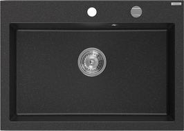 Mexen Elix egymedencés gránit mosogató 700 x 500 mm, fekete/ezüst metál, krómozott szifon - 6526701005-73