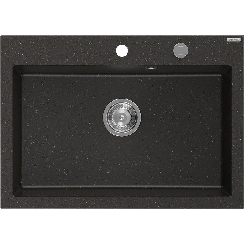 Mexen Elix egymedencés gránit mosogató 700 x 500 mm, fekete/arany metál, króm szifon - 6526701005-75