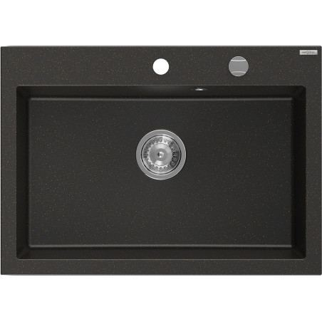 Mexen Elix gránit mosogató 1-medencés 700 x 500 mm, fekete/arany metál, krómozott szifon - 6526701005-75