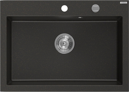 Mexen Elix chiuvetă de bucătărie din granit cu 1 cuvă 700 x 500 mm, negru/auriu metalizat, sifon cromat - 6526701005-75