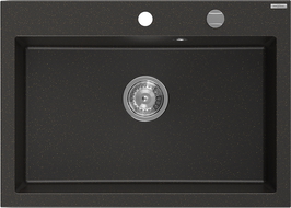 Mexen Elix egymedencés gránit mosogató 700 x 500 mm, fekete/arany metál, króm szifon - 6526701005-75