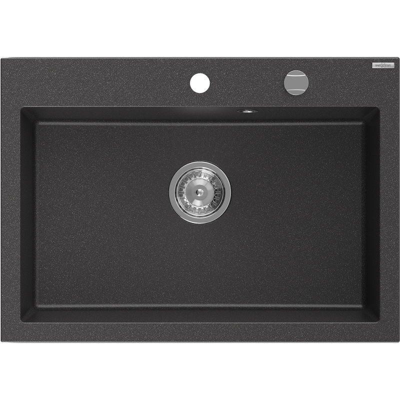 Mexen Elix chiuvetă de bucătărie din granit cu 1 cuvă 700 x 500 mm, negru stropit, sifon crom - 6526701005-76