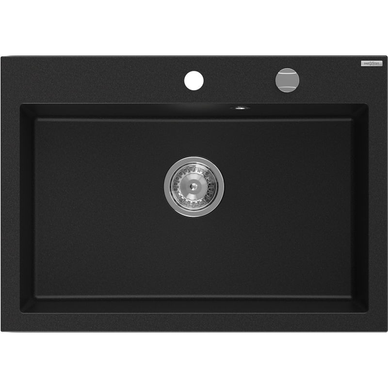 Mexen Elix 1-medencés gránit mosogató 700 x 500 mm, fekete, króm szifon - 6526701005-77