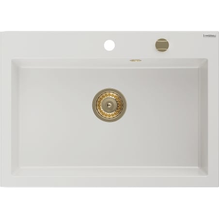 Mexen Elix chiuvetă de bucătărie din granit cu 1 compartiment 700 x 500 mm, alb, sifon auriu - 6526701005-20-G