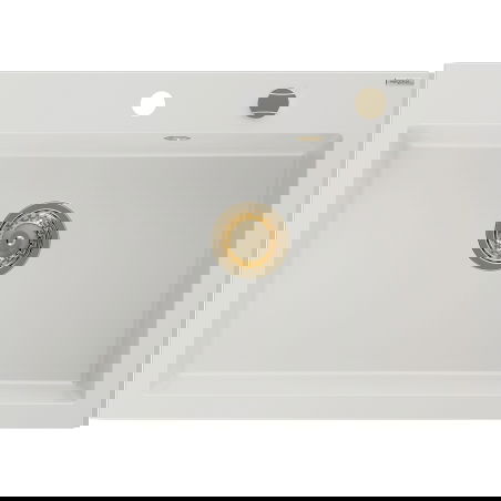 Mexen Elix chiuvetă din granit cu 1 compartiment 700 x 500 mm, albă, sifon auriu - 6526701005-20-G