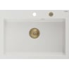 Mexen Elix chiuvetă de bucătărie din granit cu 1 compartiment 700 x 500 mm, alb, sifon auriu - 6526701005-20-G