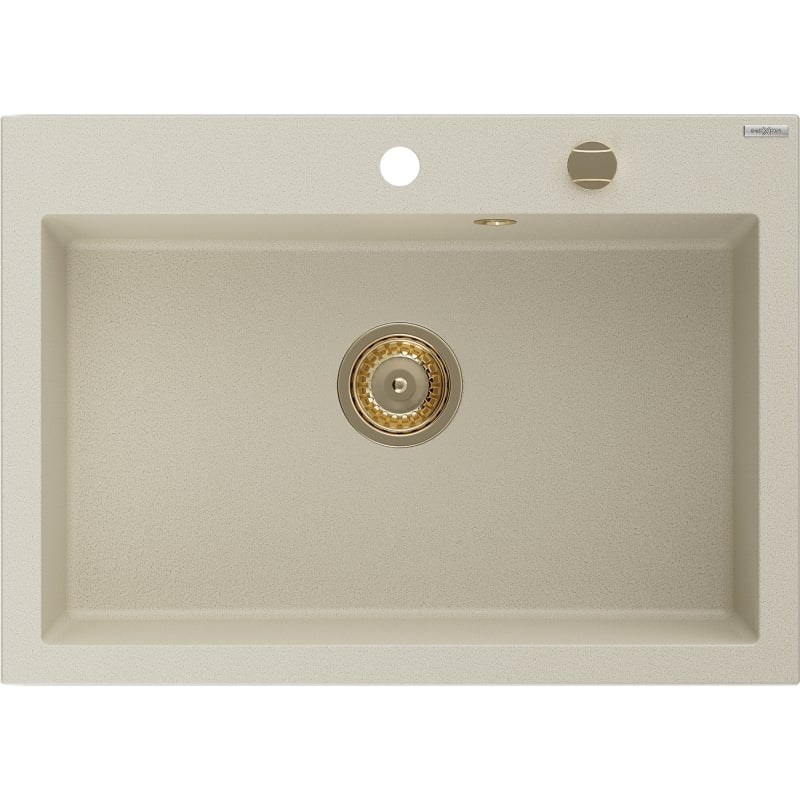 Mexen Elix chiuvetă de granit cu 1 cuvă 700 x 500 mm, bej, sifon auriu - 6526701005-69-G