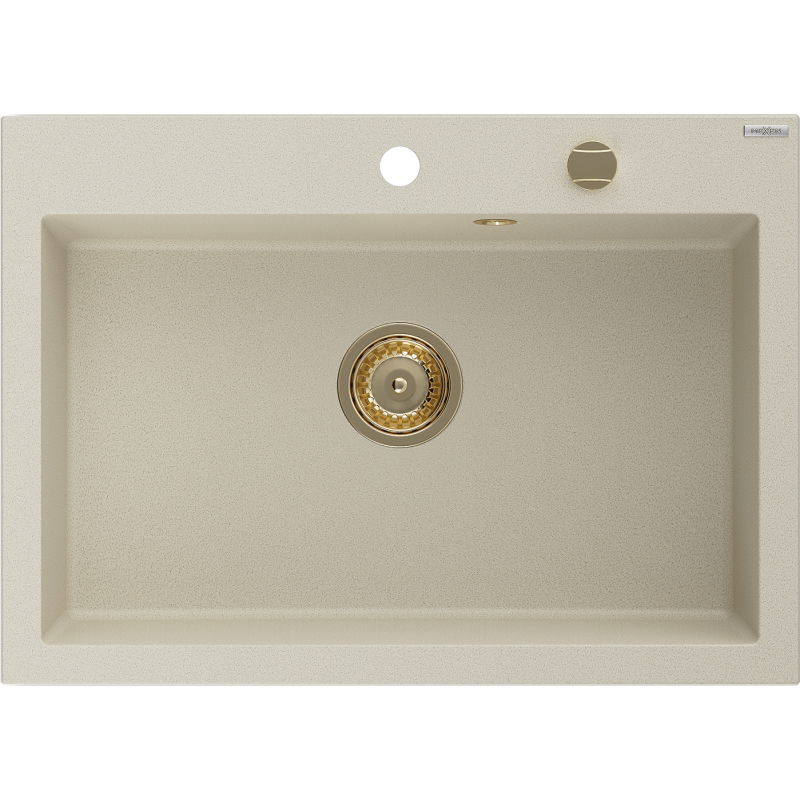 Mexen Elix gránit mosogató 1-medencés 700 x 500 mm, bézs, arany szifon - 6526701005-69-G