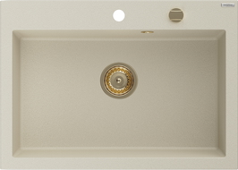Mexen Elix chiuvetă de granit cu 1 cuvă 700 x 500 mm, bej, sifon auriu - 6526701005-69-G