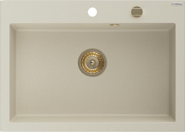 Mexen Elix gránit mosogató 1-medencés 700 x 500 mm, bézs, arany szifon - 6526701005-69-G