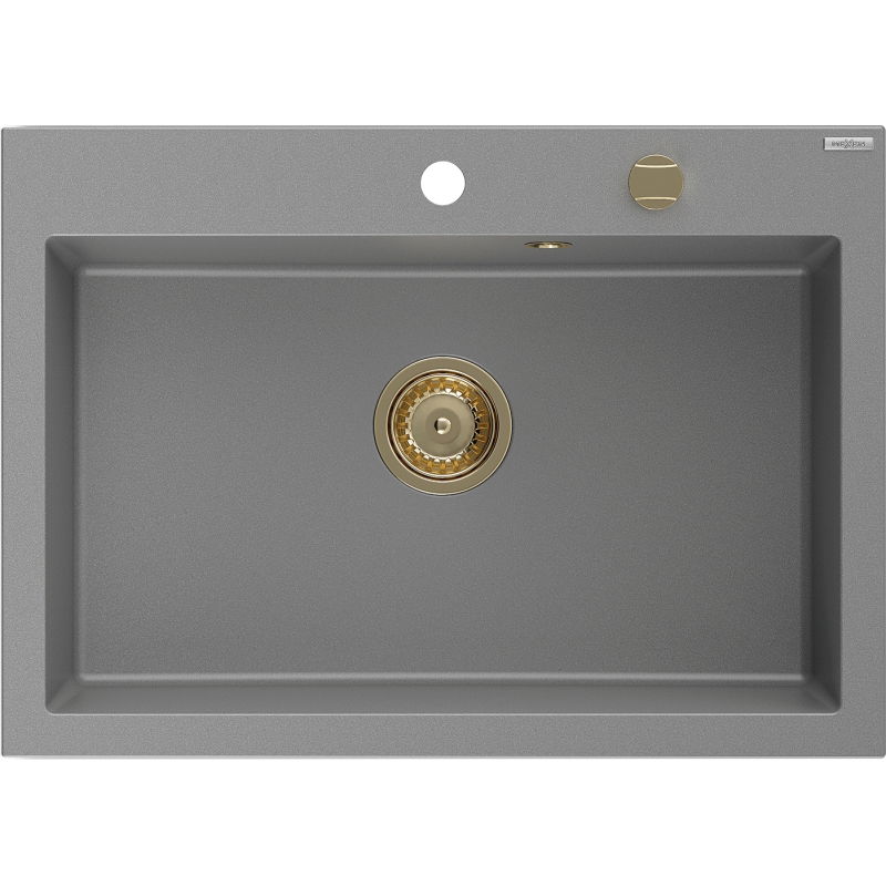 Mexen Elix chiuvetă de bucătărie din granit, cu 1 compartiment, 700 x 500 mm, gri, sifon auriu - 6526701005-71-G