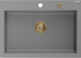 Mexen Elix chiuvetă de bucătărie din granit, 1 compartiment, 700 x 500 mm, gri, sifon auriu - 6526701005-71-G