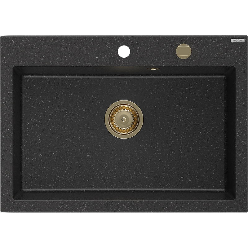 Mexen Elix chiuvetă granit 1 cameră 700 x 500 mm, negru/argintiu metalizat, sifon auriu - 6526701005-73-G