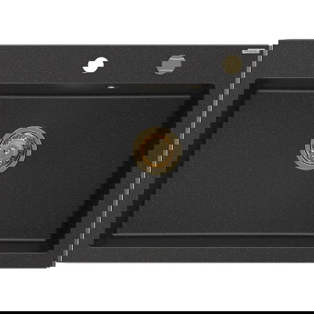 Mexen Elix chiuvetă din granit, cu 1 compartiment, 700 x 500 mm, negru/argintiu metalic, sifon auriu - 6526701005-73-G