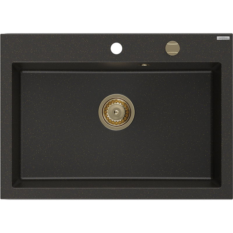 Mexen Elix chiuvetă de bucătărie din granit cu 1 cuvă 700 x 500 mm, negru/auriu metalic, sifon auriu - 6526701005-75-G