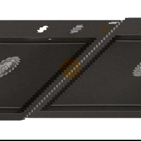 Mexen Elix chiuvetă de bucătărie din granit cu 1 cuvă 700 x 500 mm, negru/auriu metalic, sifon auriu - 6526701005-75-G