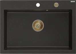 Mexen Elix chiuvetă din granit cu o cuvă 700 x 500 mm, negru/auriu metalizat, sifon auriu - 6526701005-75-G