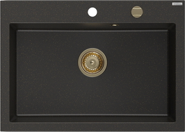 Mexen Elix egykamrás gránit mosogatótálca, 700 x 500 mm, fekete/arany metál, arany szifon - 6526701005-75-G