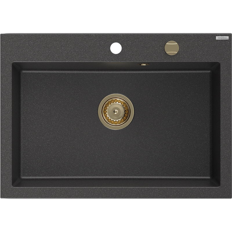 Mexen Elix chiuvetă de bucătărie din granit cu 1 cuvă 700 x 500 mm, negru cu picățele, sifon auriu - 6526701005-76-G